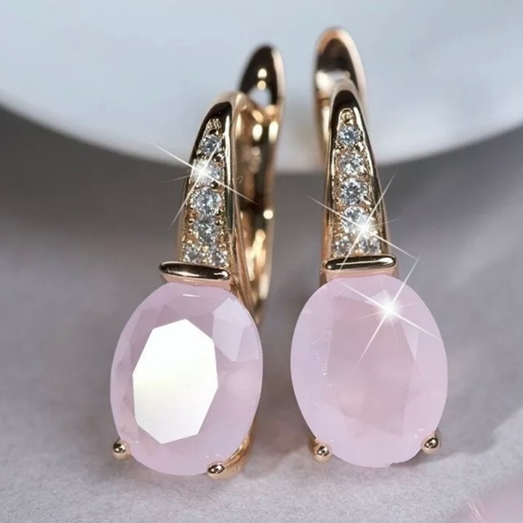 Jewelry - Pink Rose Gold Quartz Drop Earrings